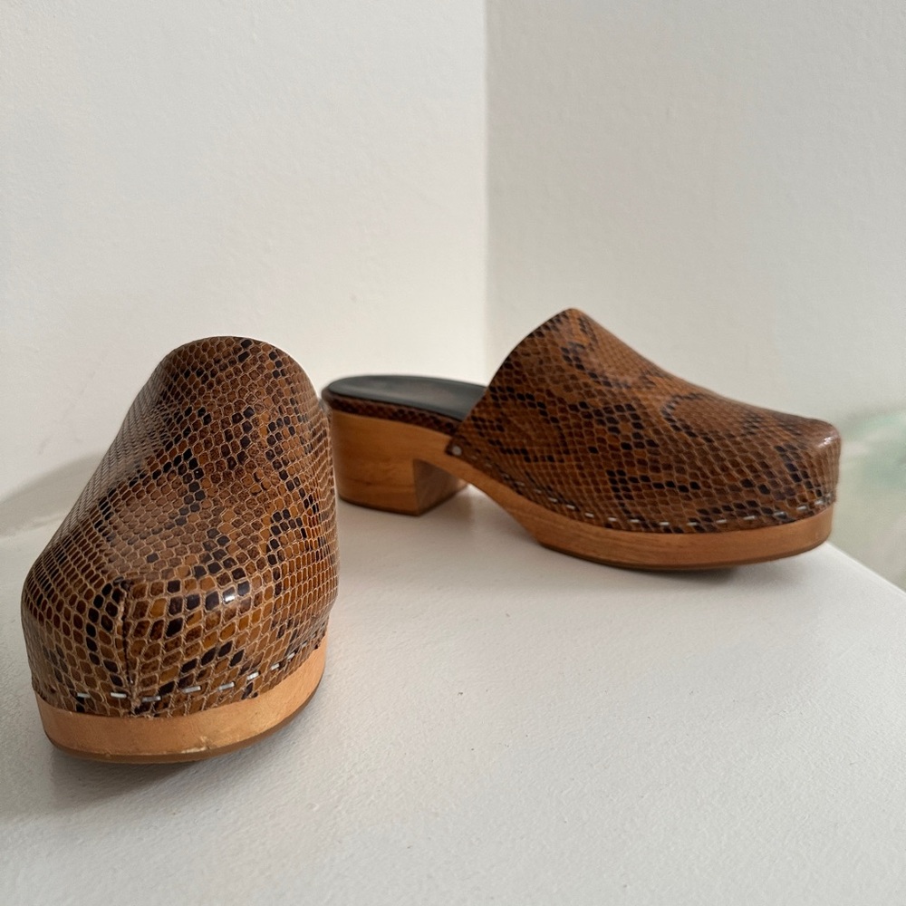 Snake-Print Leather Clogs by Charlotte Stone - Picture 2 of 9